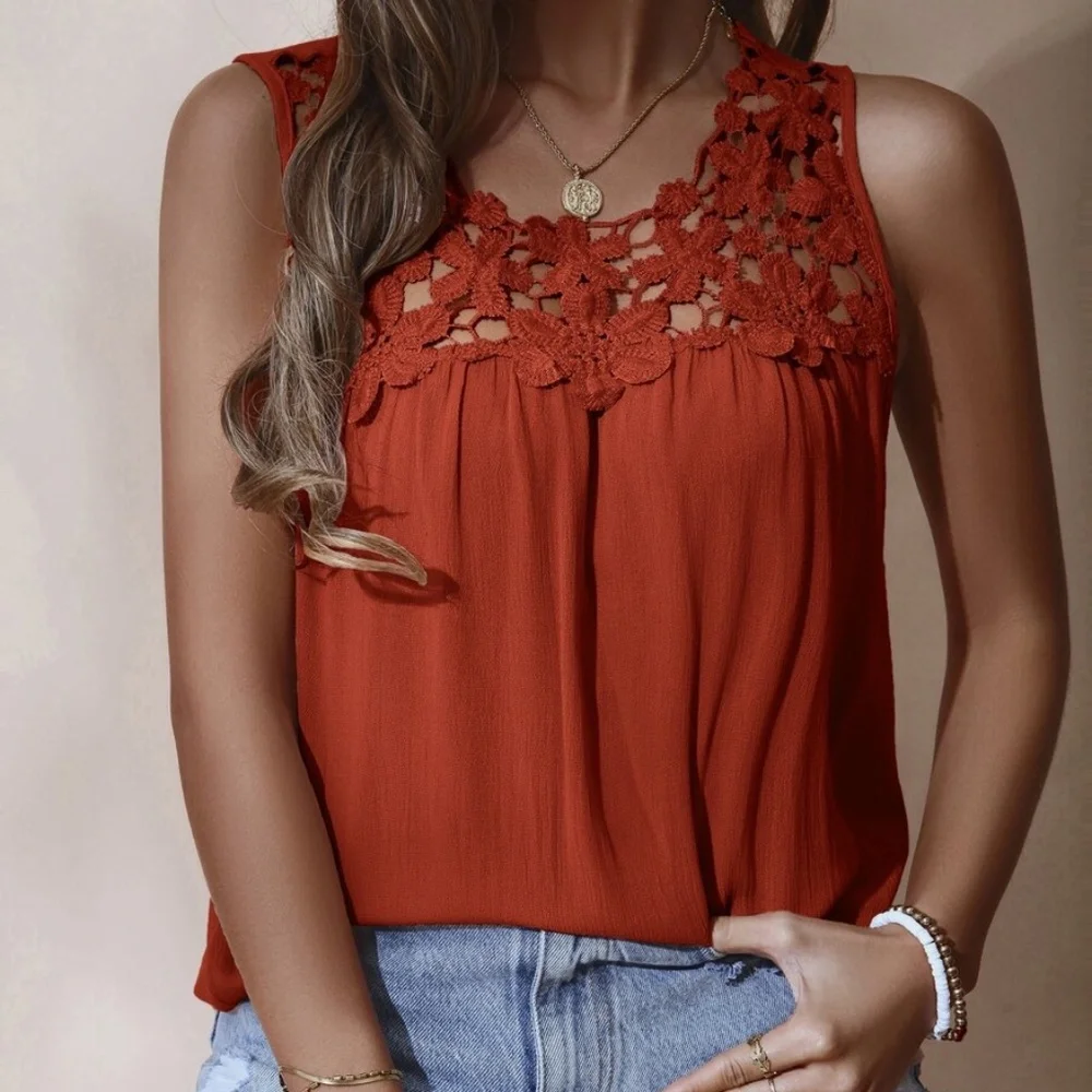 Boho Floral Embroidered Sleeveless Lace Top - Picture 6 of 14